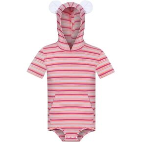 Mens Stripe Onesie Short Sleeve Hooded Romper Pajama One Piece Bodysuit