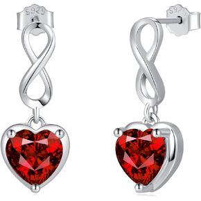 Birthstone Infinity Stud Earrings - Shysnow 925 Sterling Silver Heart Shaped Cubic Zirconia Dangle Studs Infinite Symbol Birth Gem Stone Jewelry for Women Girls Daughter Birthday Christmas Gifts
