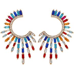 Fashion Fireworks Big Stud Earrings for Women Girls Colorful Rhinestone CZ Exaggerated Sunflower Dangle Boho Statement Earrings Wedding Studs Elegant Jewelry Gifts