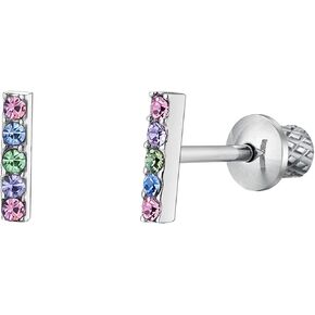Earrings For Girls,18k Gold Plated Multicolored Mini Bar Hypoallergenic Earrings for Girls, Stud Screw On Safety Backs, Stainless Steel Ultra Sensitive Ears Post For Kids, Toddlers, Little Girls, Teens