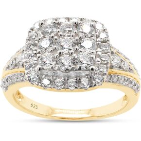 SAVEARTH DIAMONDS 1 1/3 ct. t.w Round Cut Lab Created Moissanite Diamond Halo Cluster Engagement Ring In 14k Gold Over Sterling Silver (G-H Color, VVS1 Clarity, 1.33 Cttw)