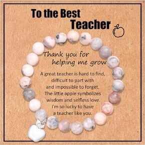 Teacher Appreciation Gifts for Women, Teacher Stretch Bracelet with Apple Charm, Natural Stone Beads Teacher Bracelets, Teachers Day Birthday Retirement Appreciation Gifts
