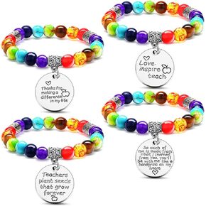Jadive 4 Pcs Teacher Appreciation Gifts Bracelets for women Healing Beads Bracelet 7 Chakra Crystals Bracelet Christmas Teacher Jewelry Stones Bracelets for Graduation Inspirational Gifts in Saudi Arabia