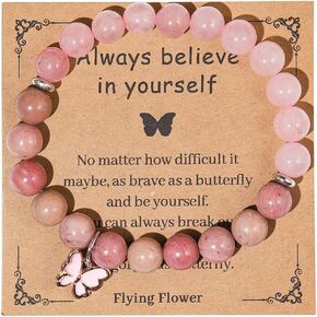 Natural Stone Butterfly Bracelet Always Believe in Yourself Inspirational Healing Stone Beads Adjustable Bracelet Love Gifts for Women Girls