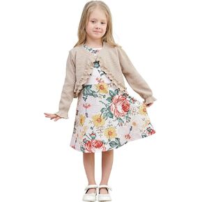فستان YIJODM للفتيات الصغيرات مع سترة صوفية مكونة من قطعتين من ملابس البنات فستان زهري وأكمام طويلة in Kuwait