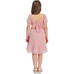 EXLURA Girls Sundress Square Neck Tie Back Short Sleeve Ruffle Hem Off Shoulder A-Line Casual Party Mini Dress 6-15Y 2024