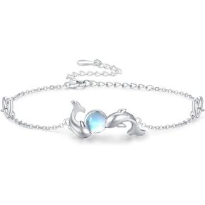 MEDWISE Dophin Bracelet for Women 925 Sterling Silver Dolphin Moonstone Bracelet for Birthday Christmas Anniversary