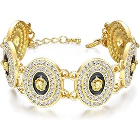 Women's Gold Lion Head Linked Chain Bracelet Cute Animal Sparkly Hip Hop Colored Crystal Enamel Costume Party Jewelry in Kuwait