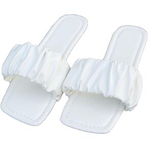 GORGLITTER Women's Ruched Quare Open Toe Slide Sandals Trendy Flat Sandal Slippers