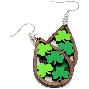 Clover Wooden Earrings Saint Patrick's Day Earrings Valentine's Day Gift Rainbow Earrings for Women Girls Jewelry Gift