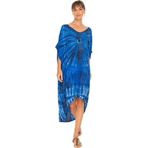 SHU-SHI Womens Loose Beach Cover Up Dress Oversized Tunic Top Boho Tie Dye