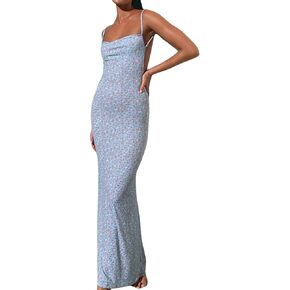 Women Sexy Sleeveless Spaghetti Strap Split Satin Dress Tie Dye Backless Midi Dresses Y2K Bodycon Club Party Sundress in Kuwait