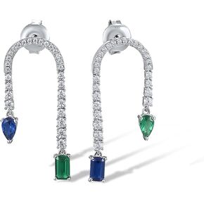 Santuzza 925 Sterling Silver Gemstone Arched Shape Drop Earrings Cubic Zirconia Fancy Stud Earrings for Women