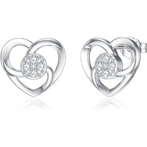 Diamond Heart Stud Earrings for Women 925 Sterling Silver Heart Stud Earrings with Lab Grown Diamond Jewelry Gifts for Mom Wife Girlfriend Daughter Sister Friend