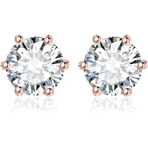 JewelryPalace Round Cut 2-6ct Cubic Zirconia Solitaire Stud Earrings for Women, 925 Sterling Silver 14k White Yellow Rose Gold Plated Earrings for Her, Classic Simulated Diamond Earrings Jewelry Sets