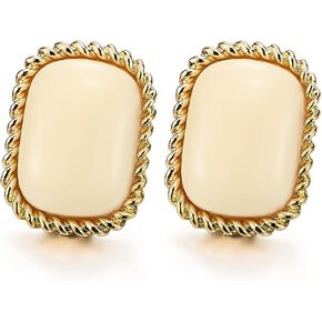 Exquisite Gold Color Cushion Twisted Rope Statement Stud Earrings with Cream Acrylic