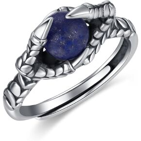 YueYuan Dragon Hand Ring for Men 925 Sterling Silver Lapis Lazuli Ring Dragon Ring Open Adjustable Ring Dragon Claw Ring Dragon Jewelry Gifts for Birthday Anniversary 9 Size