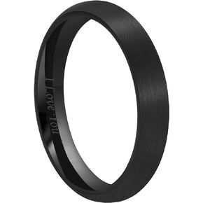 4mm 6mm 8mm Black Ceramic Wedding Band Ring Men Women Couple Dome Brushed Finish Engraved I Love You Comfort Fit Size 4 To 16