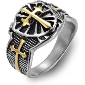 SILBAZ Cross Ring for Men Stainless Steel Cross Ring Vintage Religious Ring Jewelry Birthday Christmas Gift for Father Boyfriends (Size 8-10)