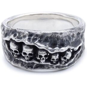 THJEW Mens Open Skeleton Skull Ring,Adjustable Adjust S925 Sterling Silver Punk Gothic Biker Cocktail Party Halloween Ring Jewelry for Men Boys
