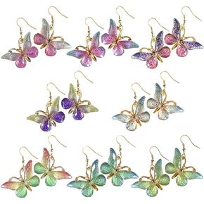 8 Pairs Of Butterfly Earrings, light weight Acrylic Colored Earrings Women And Girls Fashion Jewelry Gift,Earrings Sets (8 Pairs earring set)