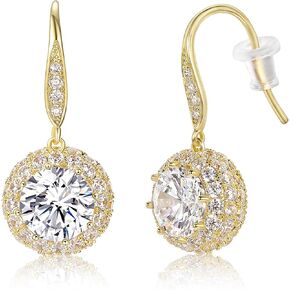 MDFUN Dangle Earrings 18K White/Yellow Gold Plated Round/Square Cut Halo Clear Cubic Zirconia Drop Earrings for Women Hypoallergenic