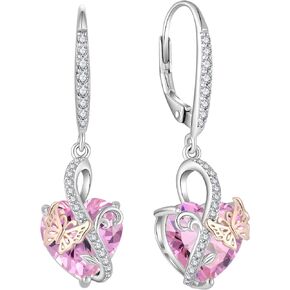 Butterfly Earrings for Women Heart Cubic Zirconia Dangle Drop Leverback Earring 925 Sterling Silver Gifts for Her