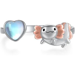 Axolotl Ring 925 Sterling Silver Cute Axolotl Moonstone Ring Axolotl Animal Jewelry Gifts for Women Girls