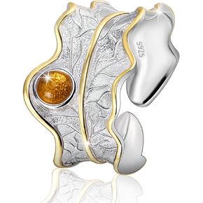925 Sterling Silver Rings Adjustable Peony Leaf Ring Handmade Unique Fashion Jewelry Gift for Women and Girls
