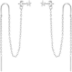 Sterling Silver Threader Chain Earrings for Women Girls Long Chains Tassel Dangle Drop Double Piercing Studs Earring Hypoallergenic Cute Birthday Holiday Travel Accessories Jewelry Gifts