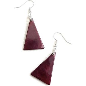 Tagua earrings in burgundy TAG261,triangle tagua nut earrings, Vegetable Ivory Dangle Earrings, Organic Earrings