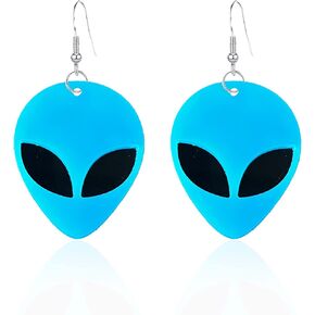 Just Follow Acrylic Punk Green Alien Face Dangle Earrings Big Eye Space Aliens Statement Drop Earrings Stainless Steel Rave Earrings in Kuwait