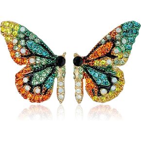 Elegant Bohemian Multicolor Cubic Zirconia Monarch Butterfly Dangle Drop Stud Earrings for Women Girls Brides Bridesmaids Wedding Jewelry Gifts