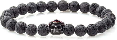Tateossian Grateful Dead Skull Bracelet with Black Lava Beads in Kuwait