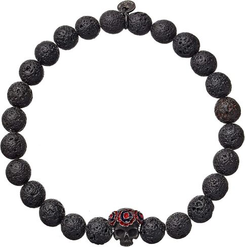 Tateossian Grateful Dead Skull Bracelet with Black Lava Beads in Kuwait