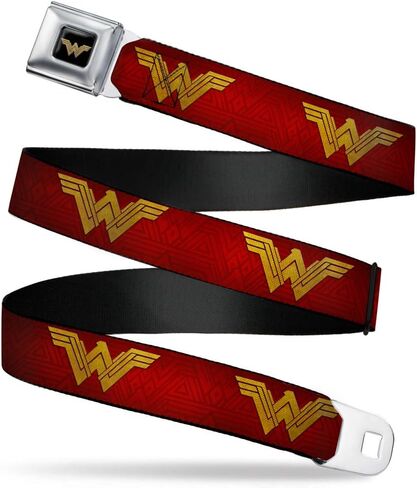 Buckle-Down Men's Seatbelt Belt Wonder Woman Kids, icon red/Golds, 1.0" Wide-20-36 Inches in Saudi Arabia