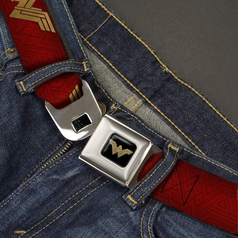 Buckle-Down Men's Seatbelt Belt Wonder Woman Kids, icon red/Golds, 1.0" Wide-20-36 Inches in Saudi Arabia