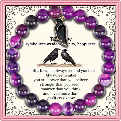 PARTNER Charm Raven Jewelry for Women Raven Pendant Viking Bracelet for Men Crow Gifts for Girl Six of Crows Merch Inspirational Viking Jewelry for Crow Lovers Natural Stone Beaded Bird Bracelets for Christmas in Saudi Arabia