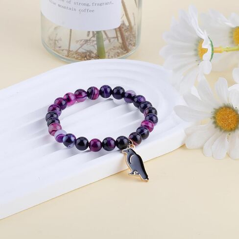 PARTNER Charm Raven Jewelry for Women Raven Pendant Viking Bracelet for Men Crow Gifts for Girl Six of Crows Merch Inspirational Viking Jewelry for Crow Lovers Natural Stone Beaded Bird Bracelets for Christmas in Saudi Arabia