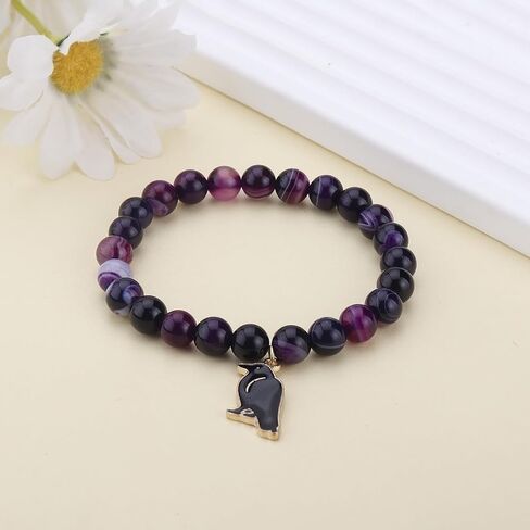 PARTNER Charm Raven Jewelry for Women Raven Pendant Viking Bracelet for Men Crow Gifts for Girl Six of Crows Merch Inspirational Viking Jewelry for Crow Lovers Natural Stone Beaded Bird Bracelets for Christmas in Saudi Arabia
