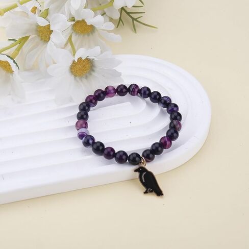 PARTNER Charm Raven Jewelry for Women Raven Pendant Viking Bracelet for Men Crow Gifts for Girl Six of Crows Merch Inspirational Viking Jewelry for Crow Lovers Natural Stone Beaded Bird Bracelets for Christmas in Saudi Arabia
