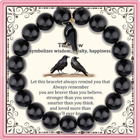 PARTNER Charm Raven Jewelry for Women Raven Pendant Viking Bracelet for Men Crow Gifts for Girl Six of Crows Merch Inspirational Viking Jewelry for Crow Lovers Natural Stone Beaded Bird Bracelets for Christmas in Saudi Arabia