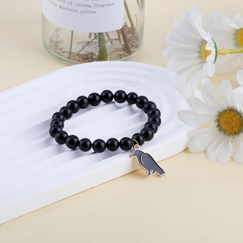 PARTNER Charm Raven Jewelry for Women Raven Pendant Viking Bracelet for Men Crow Gifts for Girl Six of Crows Merch Inspirational Viking Jewelry for Crow Lovers Natural Stone Beaded Bird Bracelets for Christmas in Saudi Arabia