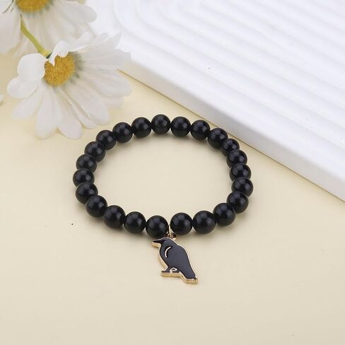 PARTNER Charm Raven Jewelry for Women Raven Pendant Viking Bracelet for Men Crow Gifts for Girl Six of Crows Merch Inspirational Viking Jewelry for Crow Lovers Natural Stone Beaded Bird Bracelets for Christmas in Saudi Arabia
