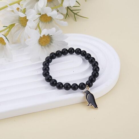 PARTNER Charm Raven Jewelry for Women Raven Pendant Viking Bracelet for Men Crow Gifts for Girl Six of Crows Merch Inspirational Viking Jewelry for Crow Lovers Natural Stone Beaded Bird Bracelets for Christmas in Saudi Arabia