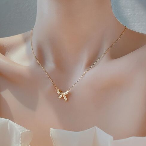 فوليو عقد بفيونكة ذهبية للنساء مرصع بالزركونيا المكعب، عقد ضيق على شكل فيونكة مطلي بالذهب عيار 14 قيراط، قلادات شوكر، هدايا مجوهرات عصرية in Kuwait