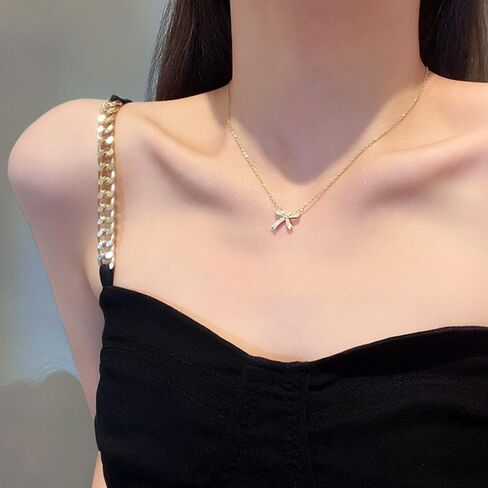 فوليو عقد بفيونكة ذهبية للنساء مرصع بالزركونيا المكعب، عقد ضيق على شكل فيونكة مطلي بالذهب عيار 14 قيراط، قلادات شوكر، هدايا مجوهرات عصرية in Kuwait