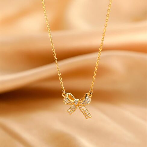 فوليو عقد بفيونكة ذهبية للنساء مرصع بالزركونيا المكعب، عقد ضيق على شكل فيونكة مطلي بالذهب عيار 14 قيراط، قلادات شوكر، هدايا مجوهرات عصرية in Kuwait