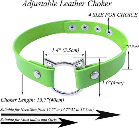 قلادة ضيقة من الجلد قابلة للتعديل، قلادة ناعمة من مادة البولي يوريثان على شكل قطة بانك للنساء والفتيات، باللون الأخضر in Kuwait