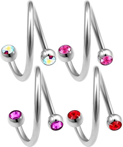 4pcs 16g 12mm Spiral Barbell Pinna Cartilage Helix Crystal Rim Navel Belly Eyebrow Ear lobe Lip Hoop Tragus Pick Color in Kuwait